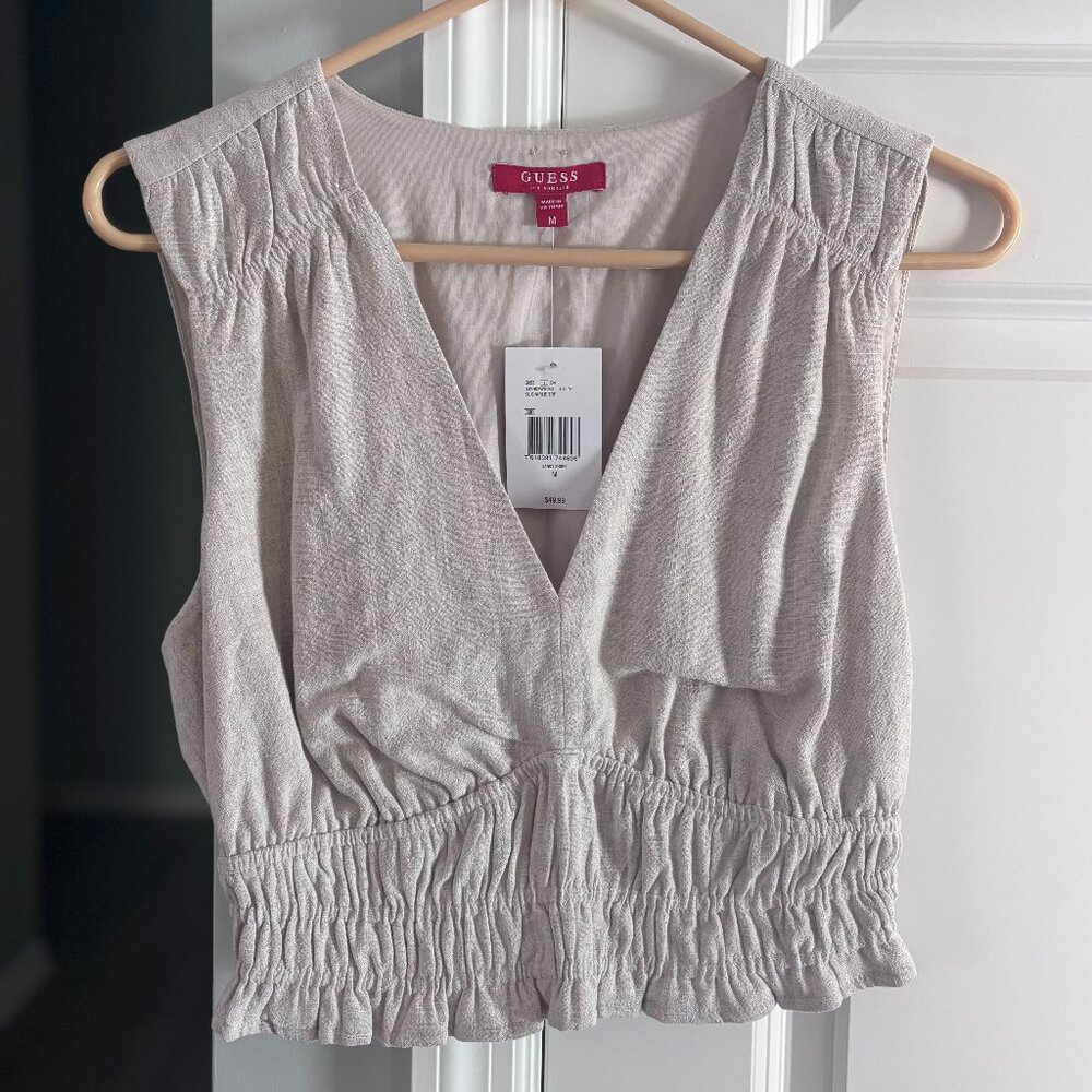 ✨ GUESS Beige Linen Crop Top – Size M ✨